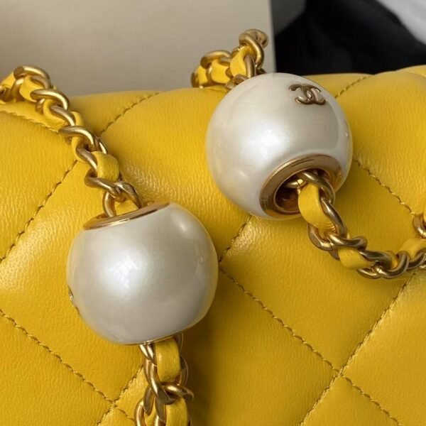 Chanel AS4868 Mini Flap Bag Pearl Lambskin Faux Pearl & Gold Metal Yellow