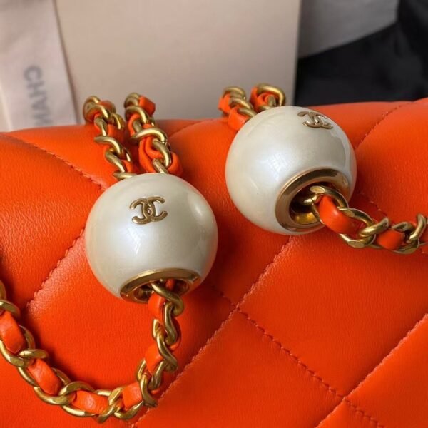 Chanel AS4861 Small Flap Bag Pearl Lambskin Faux Pearl & Gold Metal Orange