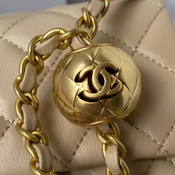 Chanel 23C AS1786 Mini Square Pearl Embossed Flap Bag Antique Gold Hardware Apricot