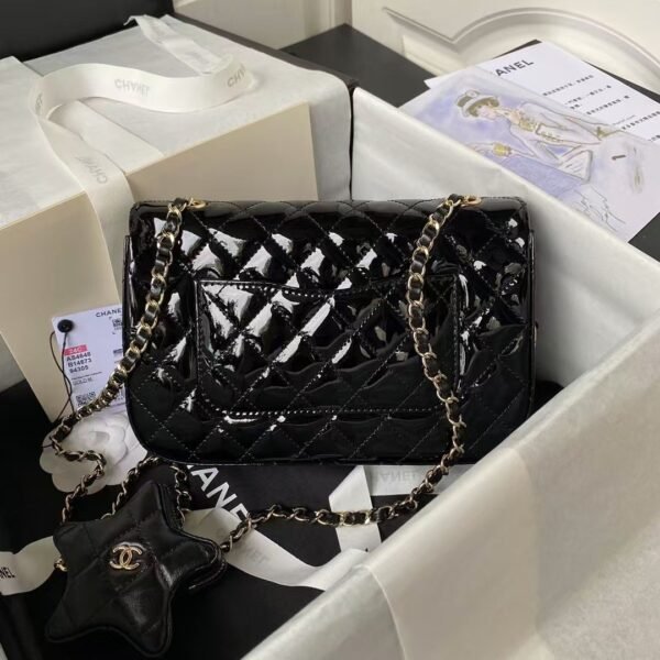 Chanel AS4648 Flap Bag Star Coin Purse Mirrored Calfskin Metallic Calfskin & Gold Metallic Black