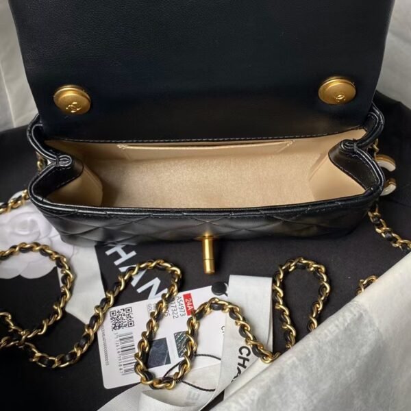 Chanel AS4973 Mini Flap Bag Shiny Lambskin Enamel & Gold Metal Black