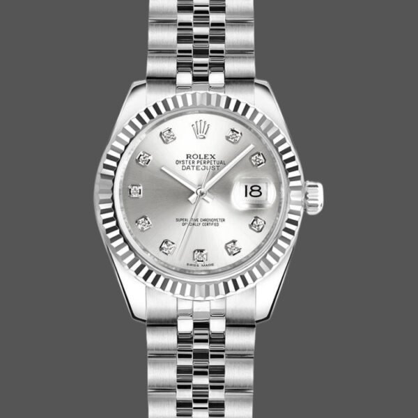Rolex Datejust 179174 Rhodium Grey Diamond Dial Fluted Bezel 26MM Lady Replica Watch