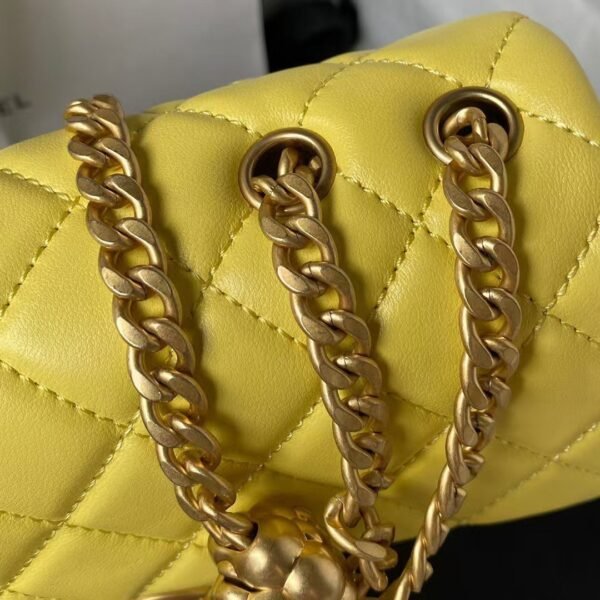 Chanel 23S AS4041 Mini Camellia Embossed Rectangular Flap Bag Antique Gold Metal Hardware Yellow