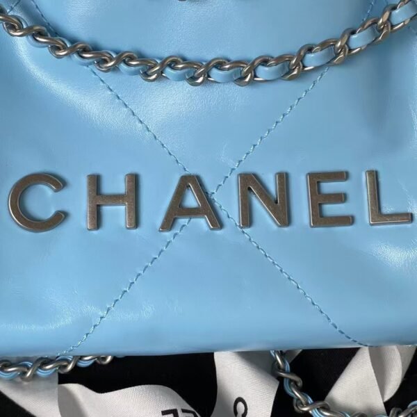 Chanel 22 AS3980 Mini Tote Shiny Calfskin & Silver-Tone Metal Sky Blue