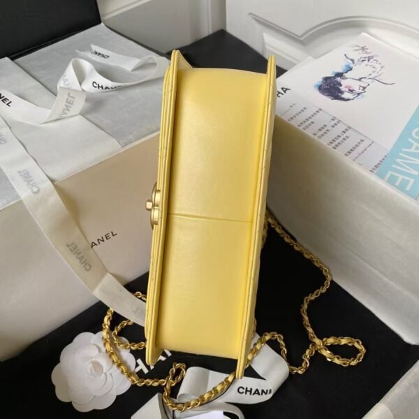 Chanel AS2649 Chain Bag With Gold Charm Small Vintage Calfskin Bag Yellow
