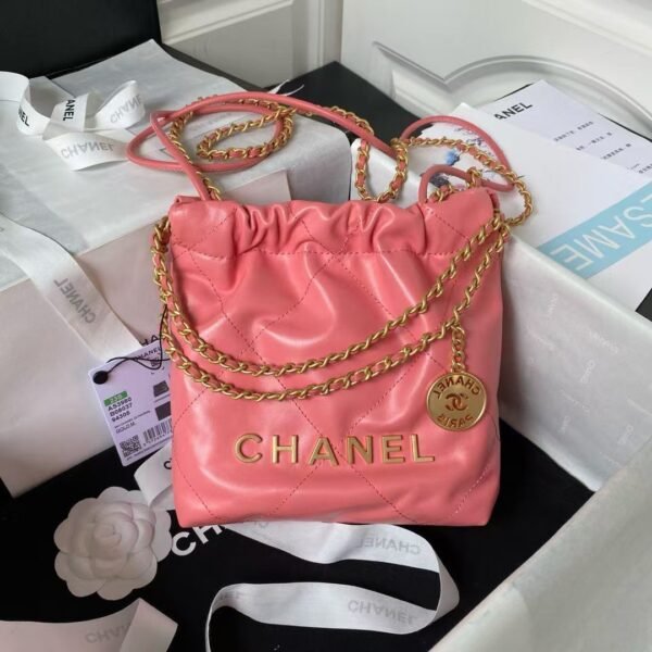 Chanel 22 AS3980 Mini Tote Shiny Calfskin & Gold-Tone Metal Dark Pink