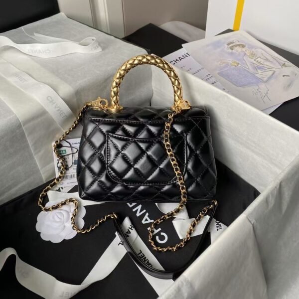 Chanel AS2215 Mini Flap Bag With Metal Top Handle Shiny Calfskin Black