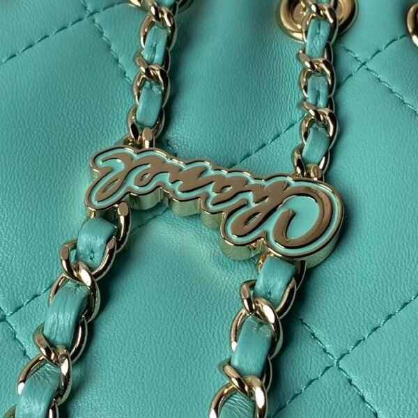 Chanel 24S AS4810 Medium CC Drawstring Backpack Shiny Lambskin Light Gold Hardware Green