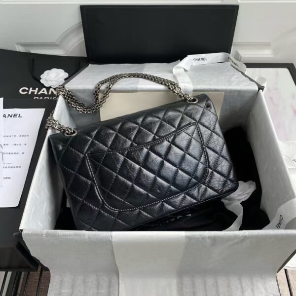 Chanel 23A A37587 Classic Large 2.55 Flap Bag Black Aged Calfskin Ruthenium Hardware