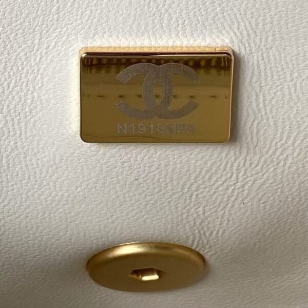 Chanel 23S AS4041 Mini Camellia Embossed Rectangular Flap Bag Antique Gold Hardware White