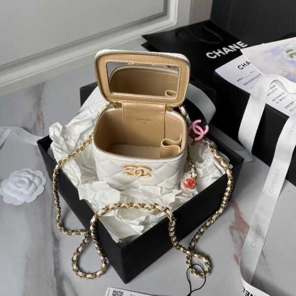 Chanel AP3941 Mini Vanity Case Lambskin Enamel & Gold-Tone Metal White