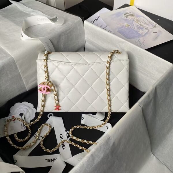 Chanel AS4967 Small Flap Bag Shiny Lambskin Enamel & Gold Metal White