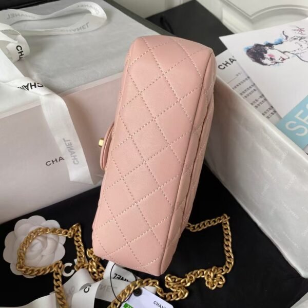 Chanel 23S AS4041 Mini Camellia Embossed Rectangular Flap Bag Antique Gold Metal Hardware Light Pink
