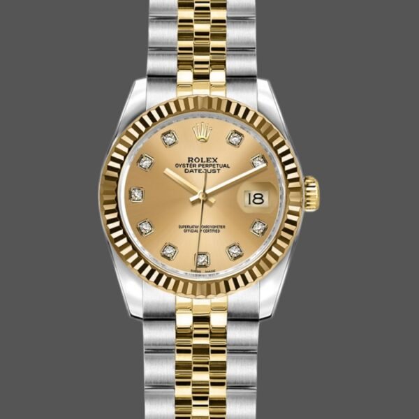 Rolex Datejust 179173 Black Diamond Dial Fluted Bezel 26MM Lady Replica Watch