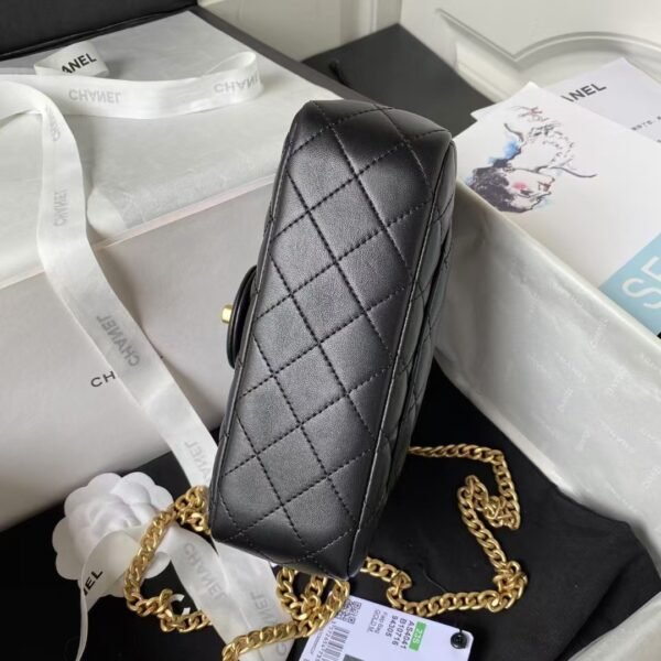 Chanel 23S AS4041 Mini Camellia Embossed Rectangular Flap Bag Antique Gold Hardware Black