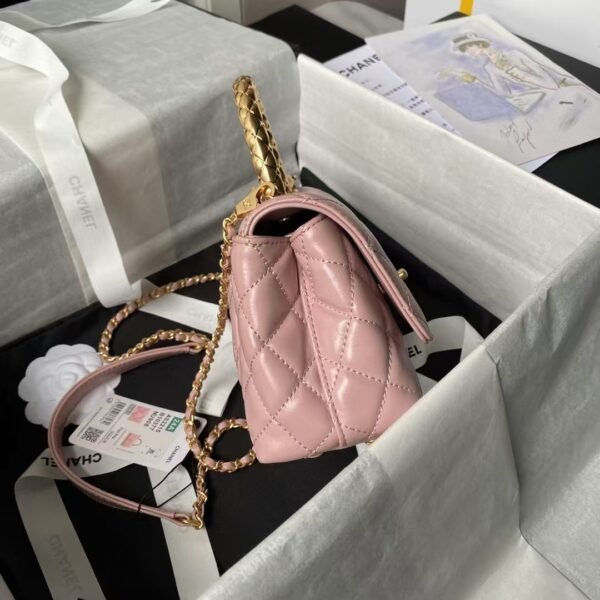 Chanel AS2215 Mini Flap Bag With Metal Top Handle Shiny Calfskin Pink