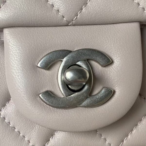 Chanel 23K AS1787 Mini Pearl Embossed Rectangular Flap Bag Lambskin Brushed Silver Metal Hardware Light Purple