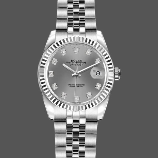 Rolex Datejust 179174 Rhodium Grey Dial Fluted Bezel 26MM Lady Replica Watch