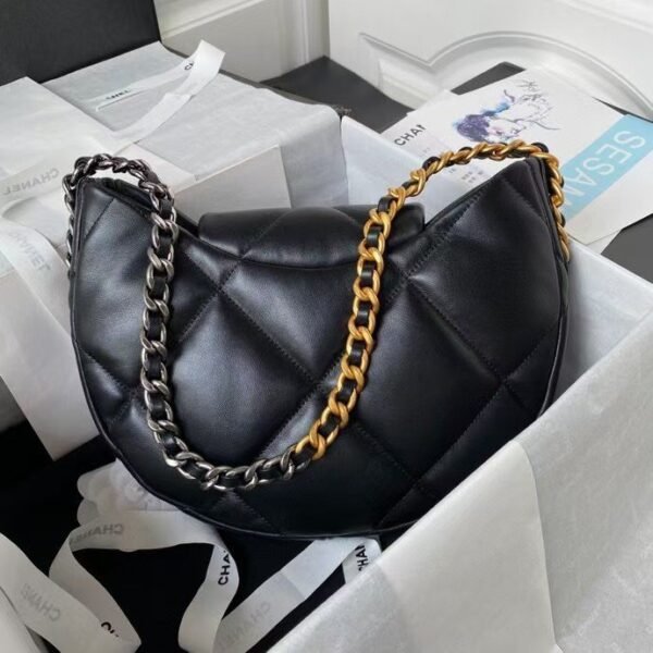 Chanel 24C AS4638 19 Hobo Bag Black Lambskin Mixed Metal Hardware