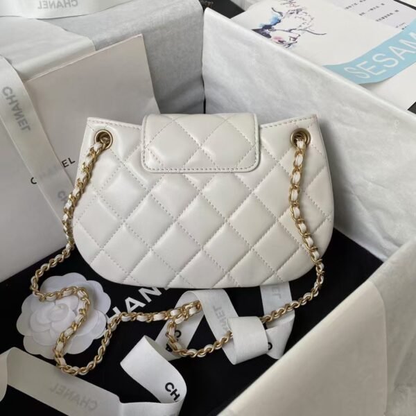 Chanel 24C Vintage Logo Small Quilted Lambskin Shoulder Bag AS4609 White