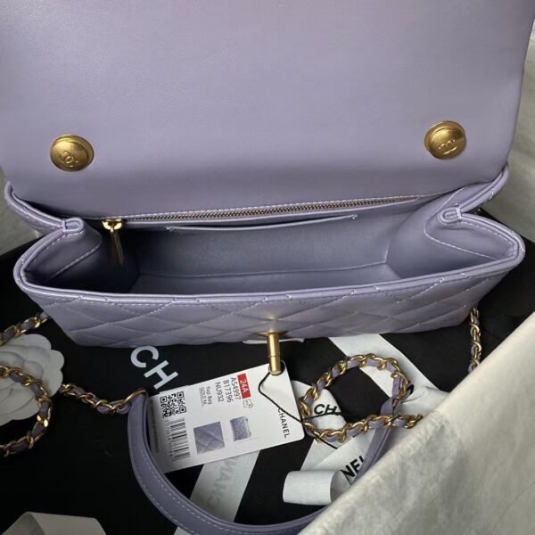 Chanel AS4997 Flap Bag With Top Handle Shiny Lambskin Imitation Pearls & Gold-Tone Metal Purple