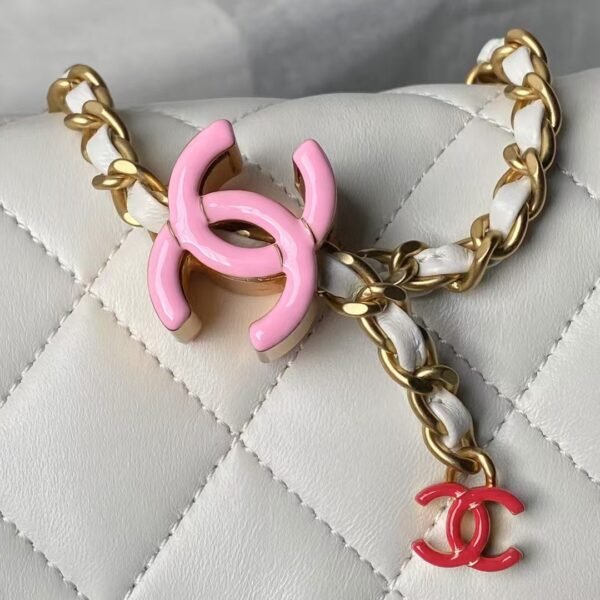 Chanel AS4973 Mini Flap Bag Shiny Lambskin Enamel & Gold-Tone Metal White