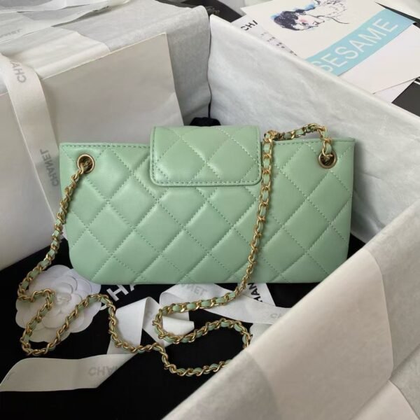 Chanel 24C AS4611 Vintage Logo Lambskin Rectangular Shoulder Bag Green