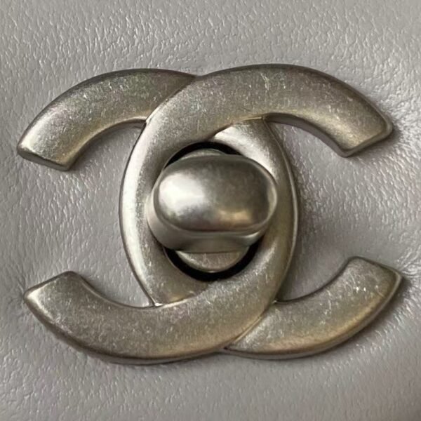 Chanel 23K AS1787 Mini Pearl Embossed Rectangular Flap Bag Lambskin Brushed Silver Metal Hardware Light Grey