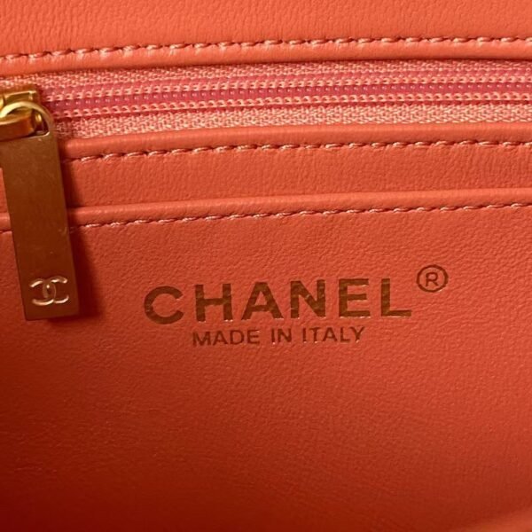 Chanel 23K AS1787 Mini Pearl Embossed Rectangular Flap Bag Lambskin Brushed Metal Hardware Orange