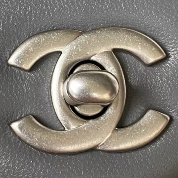 Chanel 23K AS1787 Mini Pearl Embossed Rectangular Flap Bag Lambskin Brushed Silver Metal Hardware Dark Grey