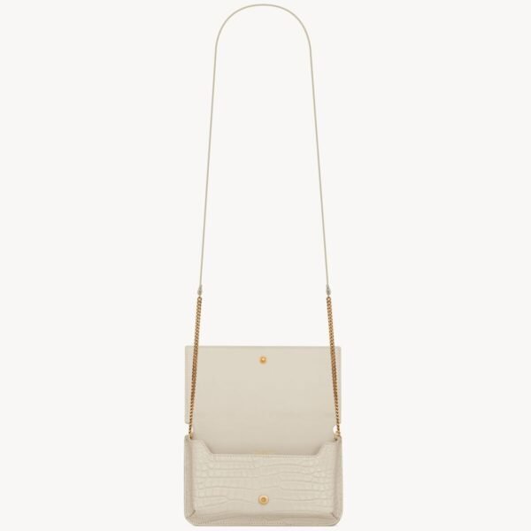 YSL Cassandre Phone Holder in Shiny Crocodile-Embossed Leather