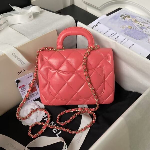 Chanel 24C AS4543 Mini Flap Bag Chain Bag Top Handle Dark Pink Lambskin