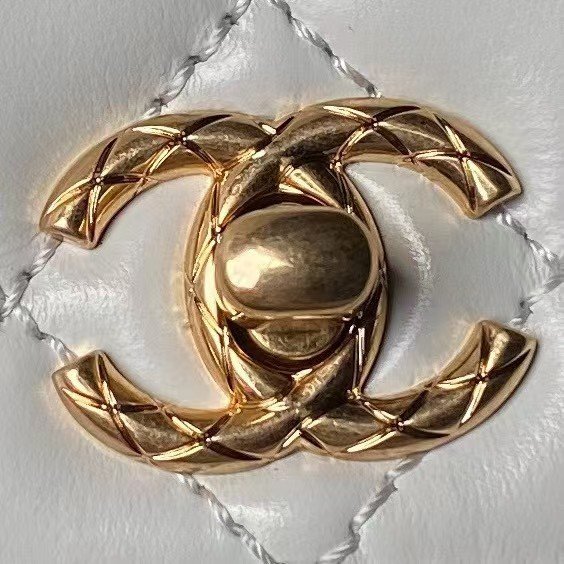 Chanel AS2215 Mini Flap Bag With Metal Top Handle Shiny Calfskin White