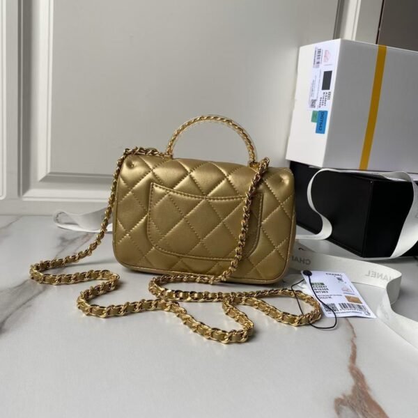 Chanel AS4847 Mini Flap Bag With Top Handle Lambskin Resin Gold